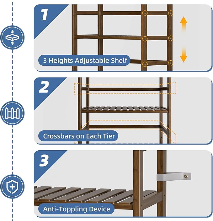 HITNET Bookcase, Bamboo Bookshelf, 6-Tier Adjustable Tall Open Book Shelf - Image 6
