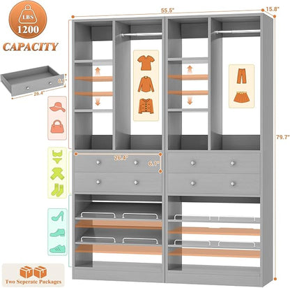 Besiost Closet System, 55.5"/4.6 FT Closet Organizer System - Image 2