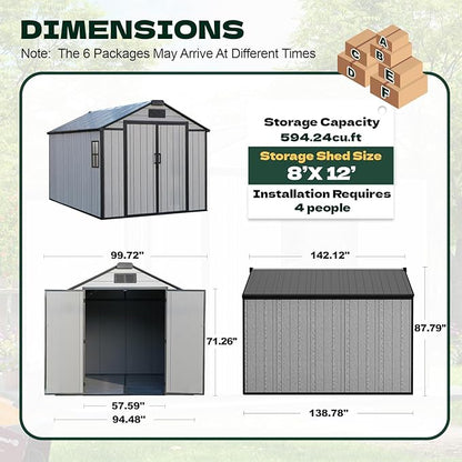 8 x 12 FT Plastic Outdoor Storage Shed, All-Weather Resin Garden Shed - Image 2