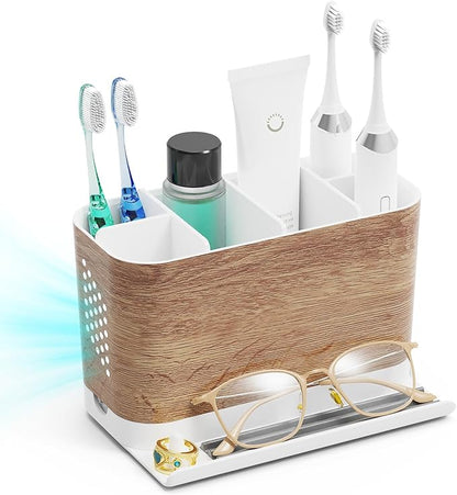 Bathroom Organizers and Storage 6 Slots Wood Grain Electric Toothbrush Holders by LEWONO