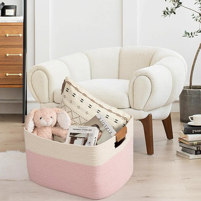 danpinera Woven Rectangle Storage Basket, Large Blanket Basket - Image 7
