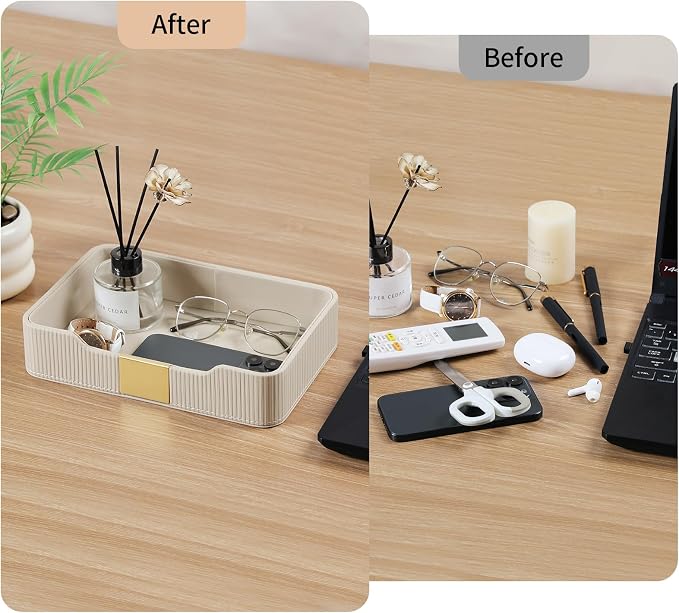 Valet Tray Desktop Storage Organizer, PU Leather Catchall Bedside Vanity Tray - Image 3