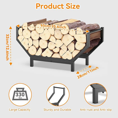 Indoor Outdoor Firewood Rack, Rustproof Metal Fireplace Wood Rack, Curved - Image 3
