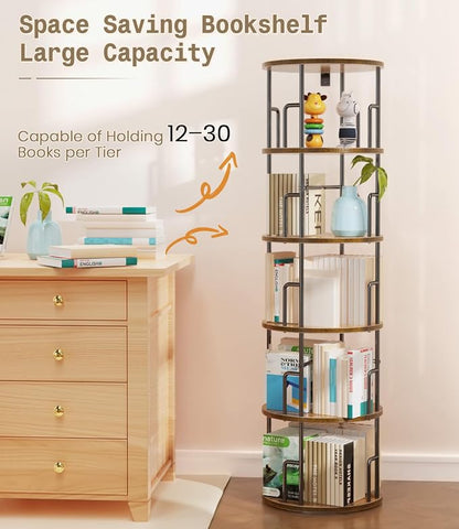 5 Tier Rotating Bookshelf Tower Round, Tall Floor Standing Spinning Bookshelf - Image 8