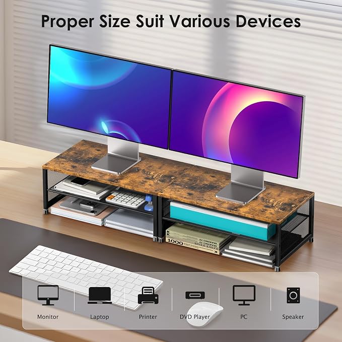 Desk Organizers and Accessories, 2-Tier Metal Computer Monitor Stand Riser - Image 4