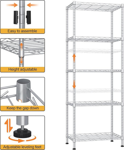 HOMEFORT 5-Shelving Unit, Adjustable Wire Shelving, Metal Wire Shelf Rack - Image 4