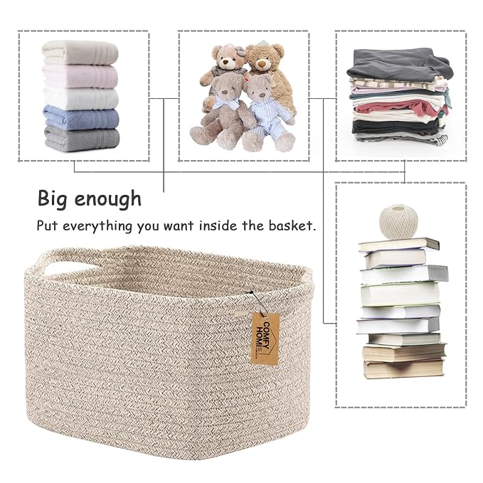 COMFY-HOMI Storage Basket for Shelves, Woven Baskets for Storage, Cotton Rope - Image 6