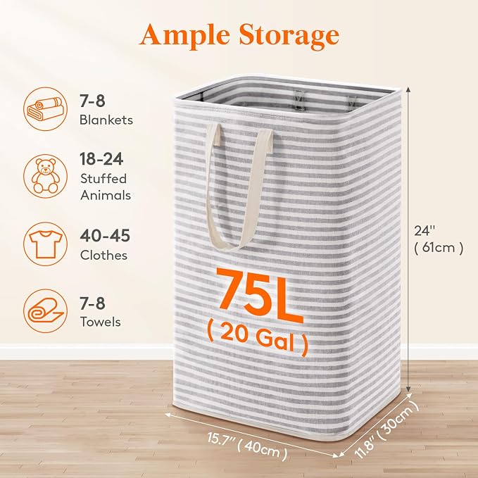 Lifewit 75L Large Collapsible Laundry Hamper, Tall Foldable Dirty Clothes - Image 2