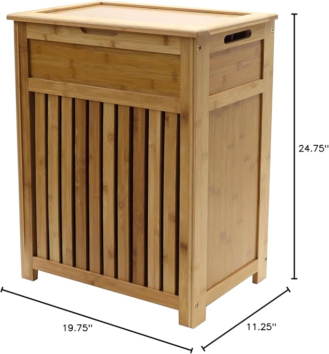 Redmon Bamboo Top Load Full Size Clothes Hamper, Side Handles, Double Hinged - Image 6