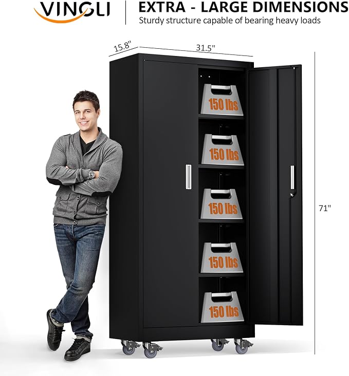 VINGLI Rolling Metal Storage Cabinet - Image 3