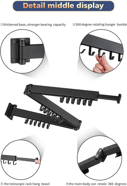 Wall Mounted Clothes Hanger Rack, Retractable Clothes Drying Rack Folding Indoor - Image 7