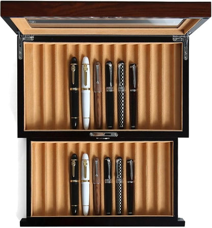 Wood Fountain Pen Case, 24 Slot Storage Organizer by Besforu