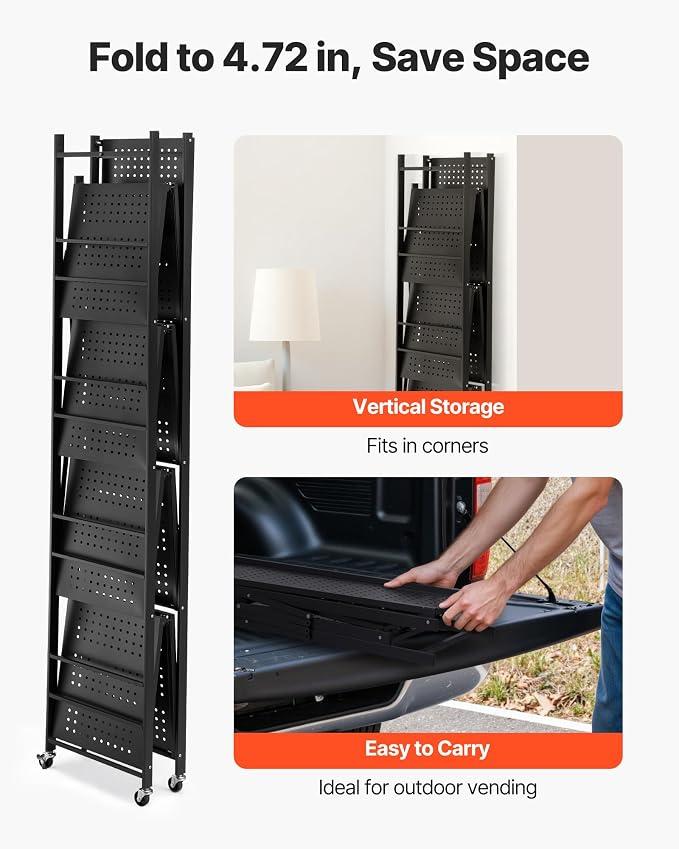 VEVOR 5-Tier Foldable Storage Shelf, 32W x 14D x 72H Inch Folding Metal Rack - Image 7