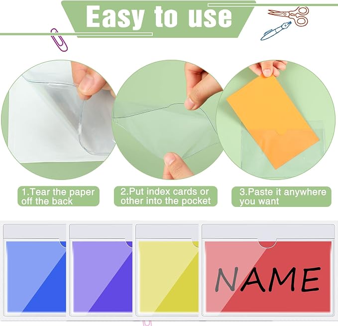 Outus 200 Pack 3 x 5 Inches Self Adhesive Label Pockets Bulk Plastic Labels - Image 3