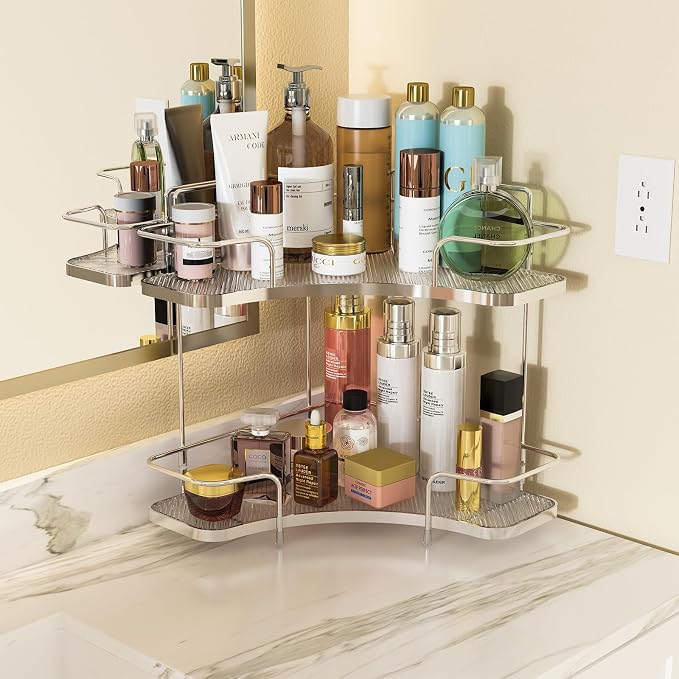 FOLLOWIN 2 Tier Bathroom Countertop Corner Organizer, Countertop Perfume Tray - Image 2