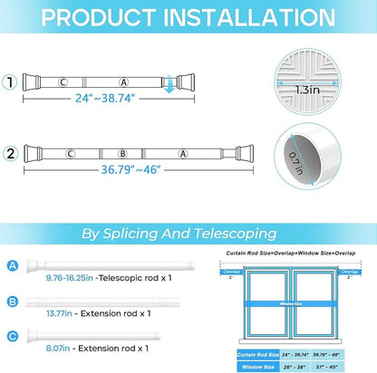 Spring Tension Curtain Rod 24-46 inch, Adjustable Expandable Tension Curtain - Image 3