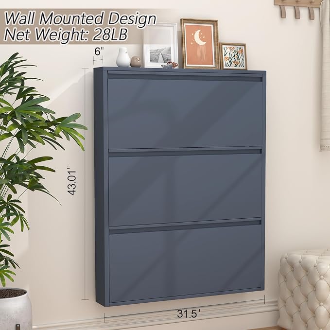 GREATMEET Shoe Cabinet with 3 Flip Drawers, Slim Metal Shoe Cabinet Storage - Image 2
