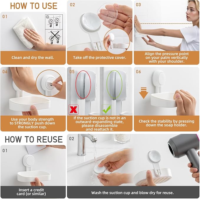 LEVERLOC Soap Dish Holder for Shower Suction Cup Wall Mounted Self Draining - Image 6