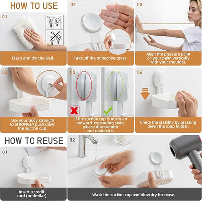 LEVERLOC Soap Dish Holder for Shower Suction Cup Wall Mounted Self Draining - Image 6