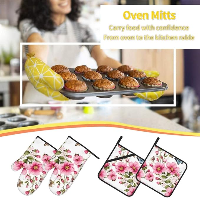 Garden with Birds and Flowers Advanced Oven Gloves and Pot Rack Kit | Insulated - Image 7