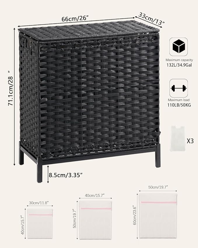 SETVSON Laundry Hamper with Lid 132 L, Clothes Hamper with Lid, Handwoven - Image 5