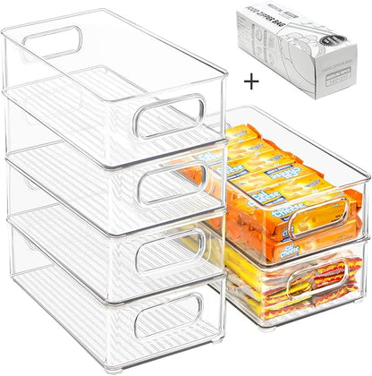 Stackable Refrigerator Organizer Bins, 6 Pack Clear Kitchen Organizer Container by Beauty+Cottage