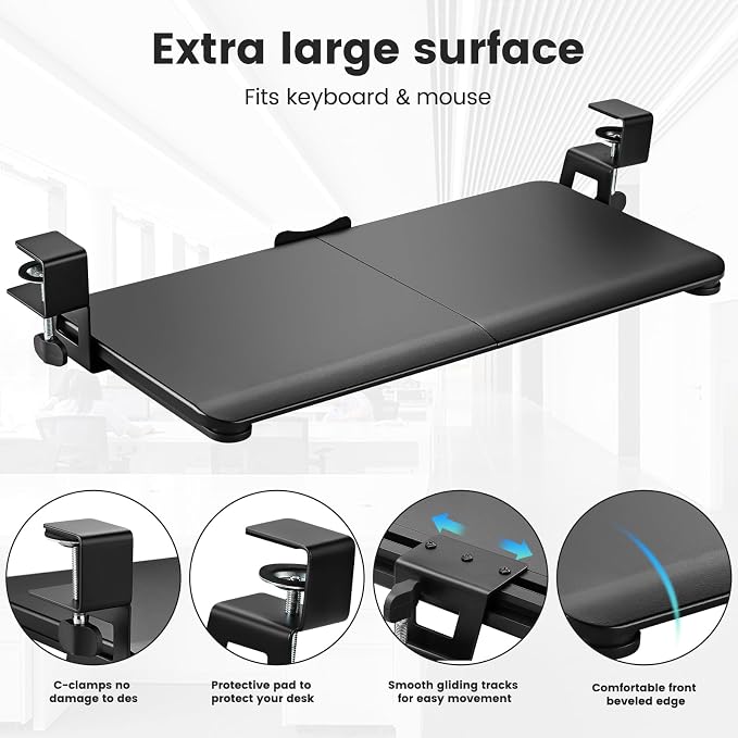 Keyboard Tray Under Desk, Slide Out Computer Keyboard & Mouse Tray - Image 5