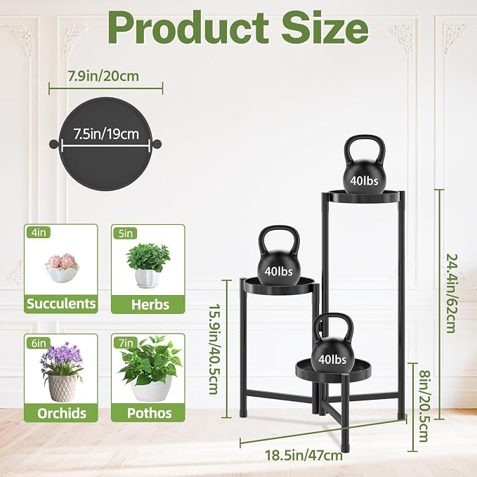 iDavosic.ly Plant Stand Indoor Outdoor, 3 Tier Corner Metal Flower Display - Image 3