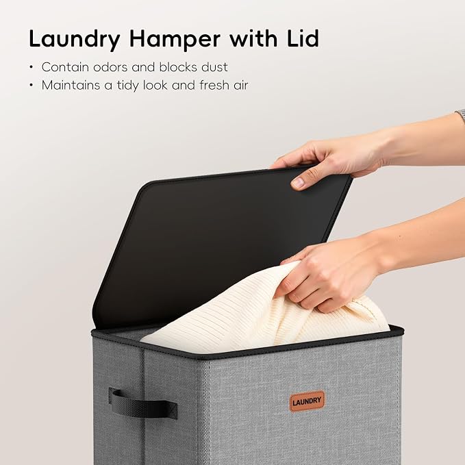 100L Laundry Hamper with Lid, Large Clothes Hampers with Removable Bag - Image 4