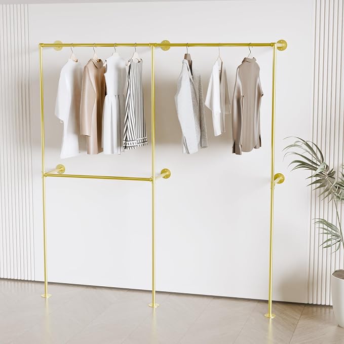 Industrial Pipe Clothing Rack, Heavy Duty Wall Mounted Clothes Rack, Retail by Anynice