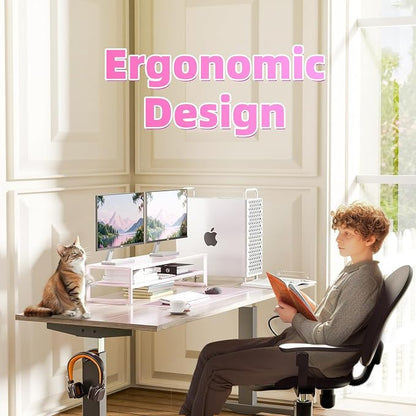 Simple Trending 2 Tier Metal Dual Monitor Stand Riser, Computer Office Desktop - Image 7