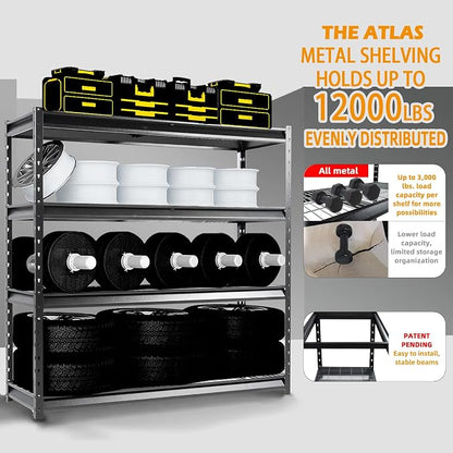 The Atlas 72" W Metal Garage Shelving Unit Load 12000 Lbs, 4 Tier Heavy Duty - Image 3