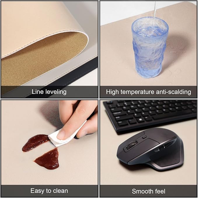DAWNTREES Dual Sided Desk Mat, Khaki Leather Desk Pad, 47.2''x23.6'', Cork Desk - Image 5