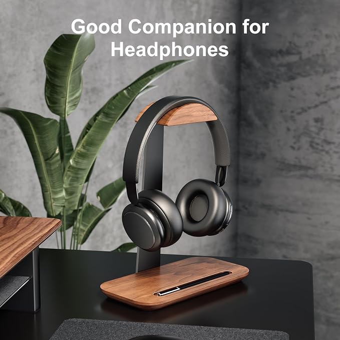 UPERGO Walnut Headphone Stand, Wood Headset Stand - Image 2
