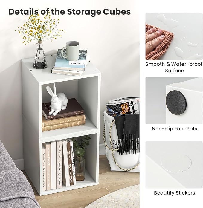2 Stackable Cubes Bookcase, Wooden Cubby Storage Organizer - Image 6