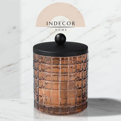 Amber Colored Tranlucent Apothecary Etched Geometric Grid Glass Jar W/Matte - Image 6
