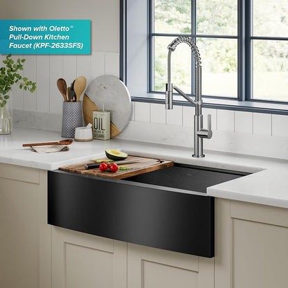 KRAUS Kore Workstation 33-inch Farmhouse Apron Front 16 Gauge Black Stainless - Image 14