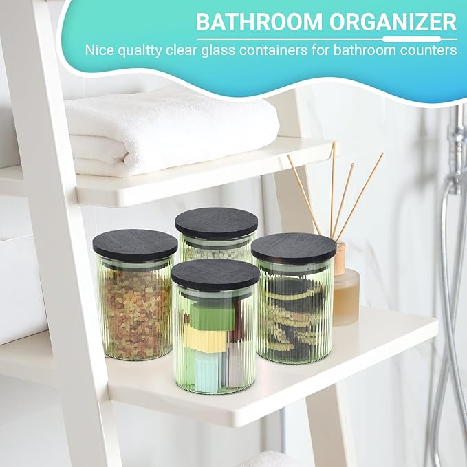 2 Pack Ribbed Glass Qtip Holder Dispenser Set - Image 2