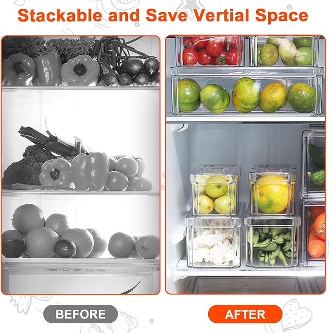 YINGRACE 3 Pack Fridge Organizer Bins, Stackable Refrigerator Organizers and - Image 4