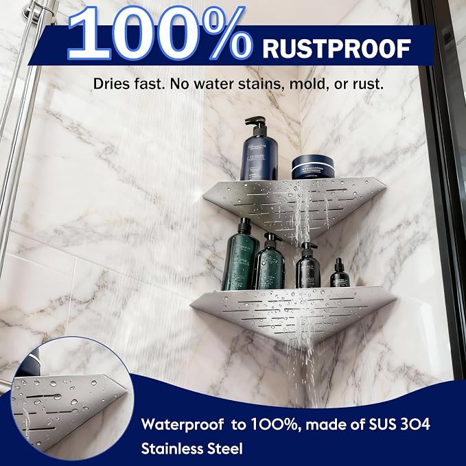 10" Corner Shower Shelf 2 Pcs Brushed 304 Stainless Steel Diamond Heavy Duty - Image 7