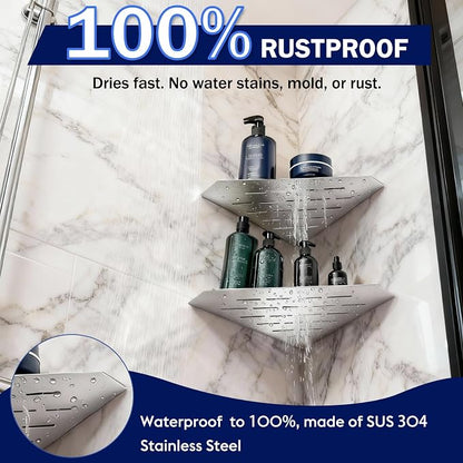 10" Corner Shower Shelf 2 Pcs Brushed 304 Stainless Steel Diamond Heavy Duty - Image 7