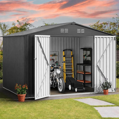DWVO 10x8ft Outdoor Storage Shed, Large Metal Tool Sheds, Heavy Duty Storage by DWVO
