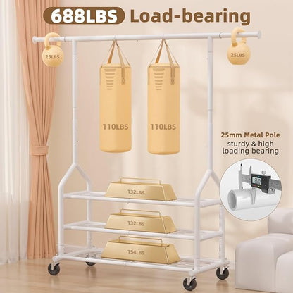 EAGMAK Heavy Duty Clothes Rack Load 688 LBS, Rolling Clothing Rack - Image 2