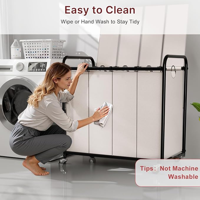 180L Laundry Sorter 4 Section – Heavy Duty Rolling Laundry Basket - Image 8