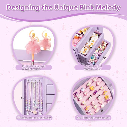 Emfogo Musical Jewelry Box for Girls, Large Kid Music Box - Image 4