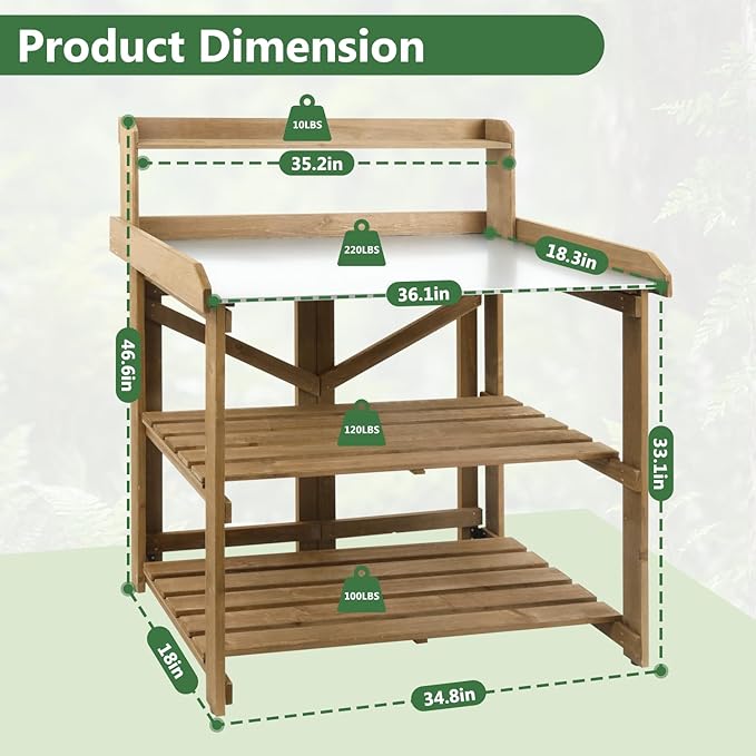 Garden Potting Bench Table Wooden Horticulture Outdoor Planting Work Bench - Image 3