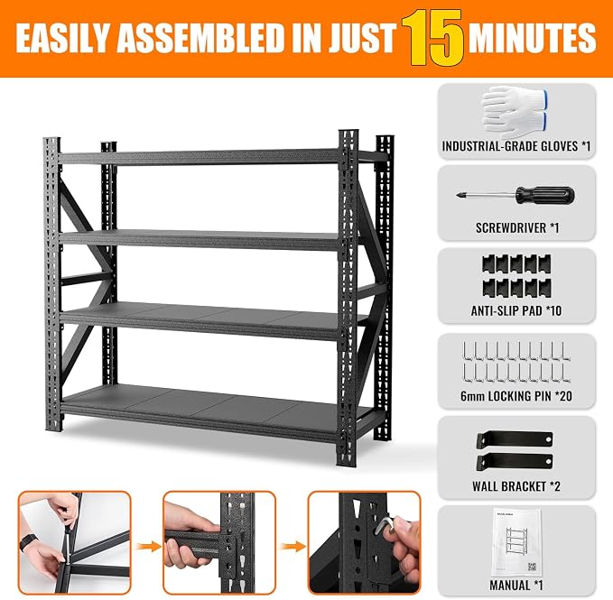 5000LBS 4 Tier Garage Storage Shelves, Heavy Duty Adjustable Storage Rack - Image 6
