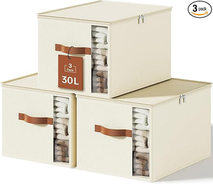 Clothes Storage Bins with Sturdy Frames, Foldable Fabric Clothing Organizer Box by KitHero