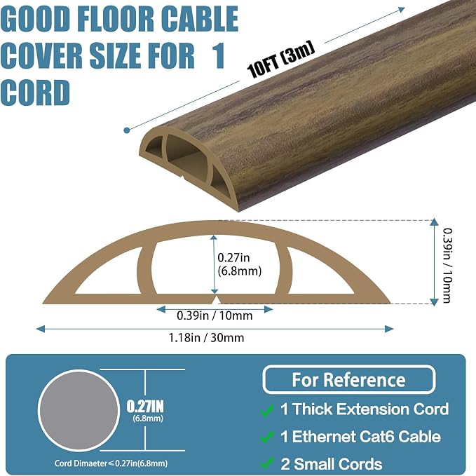 Floor Cord Covers for Wires 10FT Cable Hider Wire Cover Self Adhesive Cord - Image 2