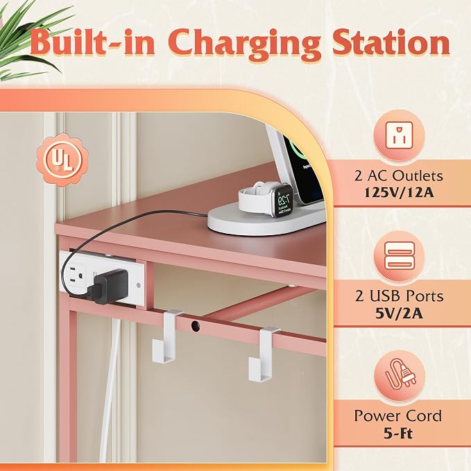 WLIVE Pink Dresser with Hanging Rack - Image 5
